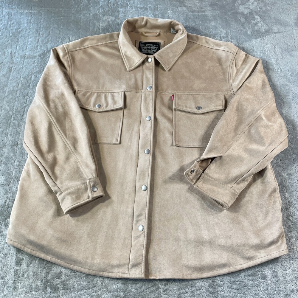 Levis Shacket Womens XXL Beige Faux Suede Snap Western Overshirt‎ Pockets